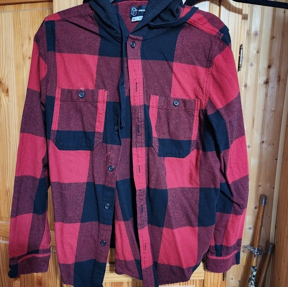 Mens plaid button hoodie - Picture 3 of 6